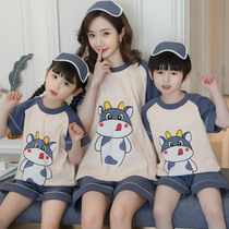 2020 Korean version of boys clothing parent-child pajamas summer short sleeve foreign mother womens 3-year-old cotton sweet child home clothing