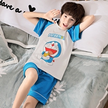 Childrens pajamas boys cotton short-sleeved summer thin cartoon boys middle and big children cartoon thin home clothing set