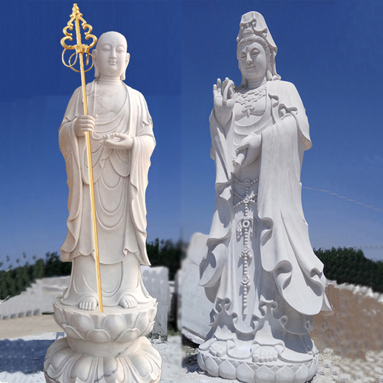 Stone carved Han White jade drop water viewing of Tibetan Buddha on three sides of the Bodhisattva Pu Xiang Marble