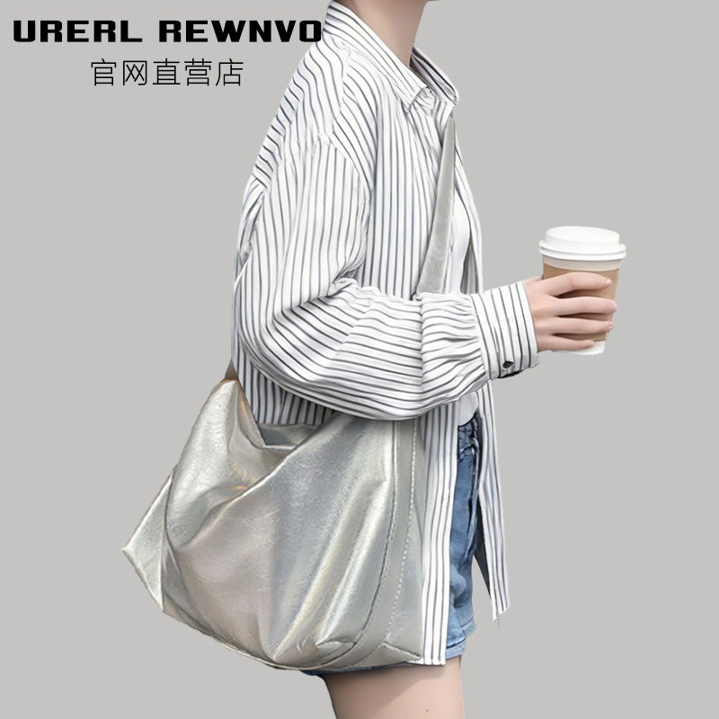 URERL REWNVO Silver Soft Leather Tote Bag for Women 2026 New Arrival Large Capacity Commuter Crossbody Bag - Thumbnail 2