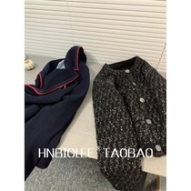 HNBIGLEE Super Flash stars Sea beads mixed yarn Diamond grate thick sweater point diamond button coat