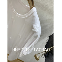 HNBIGLEE GAO grade fresh yarn cotton puffs embroidered loose shoulder casual thin short-sleeved T-shirt women