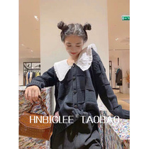 HNBIGLEE doll big lapel smile face loose knit cardigan twisted square casual sweater Big Coat