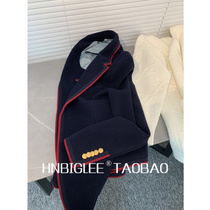 HNBIGLEE dark blue red edge dyeing woven fabric handmade inner seam bead needle all wool knitted fabric suit coat