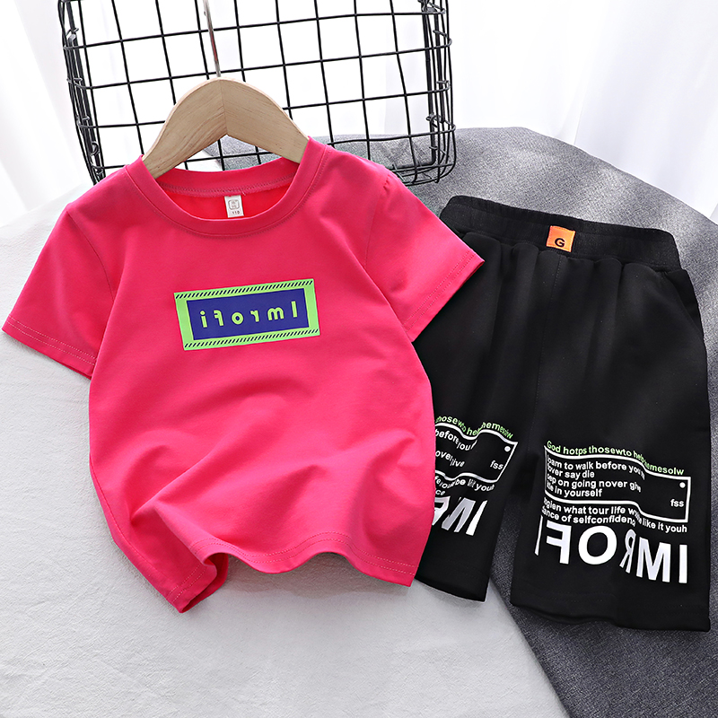 Boys' sports suits, children's clothing, thin, medium and large children's cotton short-sleeved shorts, two-piece suits, children's summer clothing, girls' suits, tide