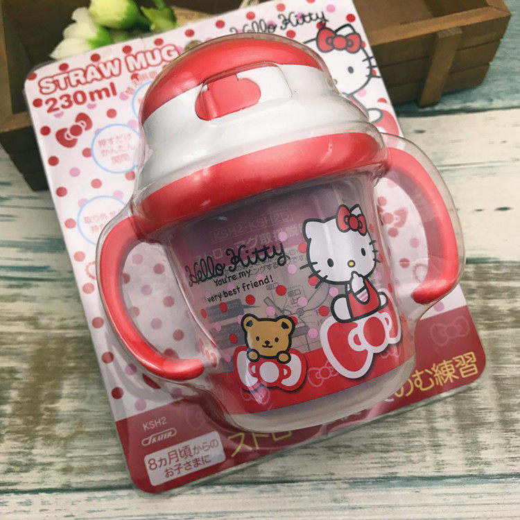 Sea Tater Skater Japan Hello Kitty Cubic children Double handle Anti-leakage straw Cup Learn Drinking Water Cup