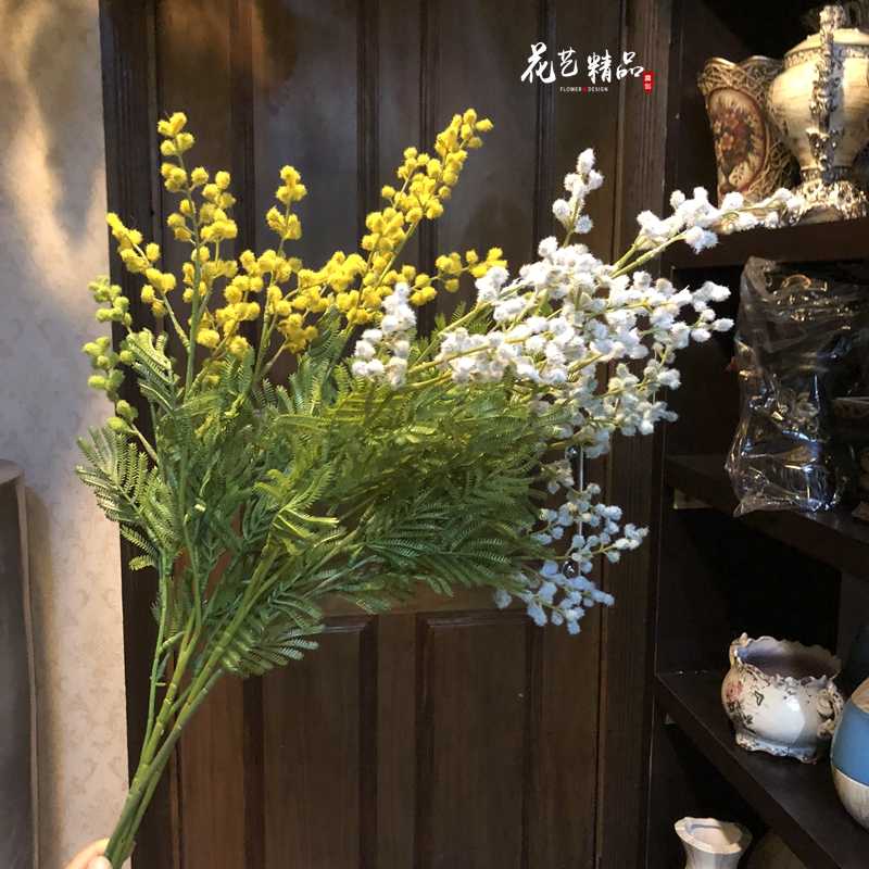仿真合欢花夜合欢苦情花相思树花枝瓷球黄色迎春花毛绒花樱花摆设
