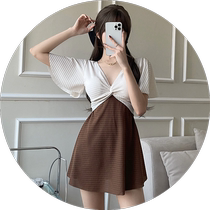 Swimsuit for women plus size fat MM skirt split conservative slim plus size new high-end fashion resort hot spring swimsuit