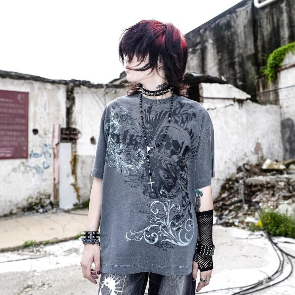 Don'T Mess Around Bizzcut/Thousand Year Mystery/Rock Punk Subculture Top Dark Skull Print Short Sleeve T-Shirt for Men