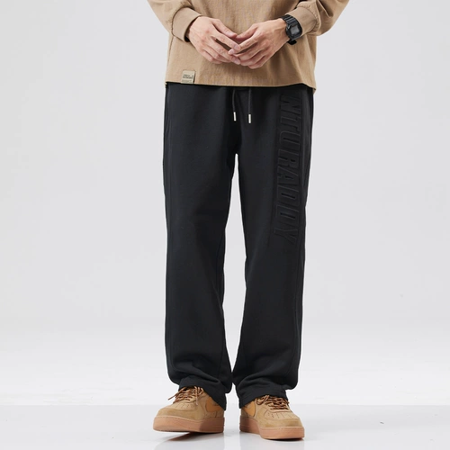 Демисезонные черные утепленные штаны, свободный прямой крой, в американском стиле, большой размер