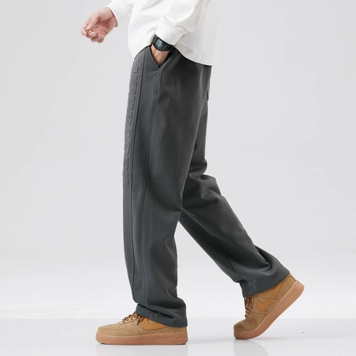 Демисезонные черные утепленные штаны, свободный прямой крой, в американском стиле, большой размер