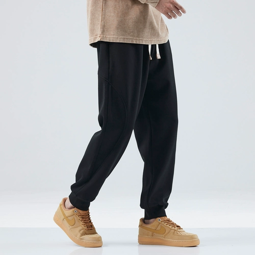 Черные демисезонные утепленные спортивные штаны, оверсайз, в американском стиле