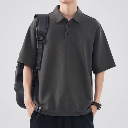 Тонкая футболка polo, черная рубашка, короткий рукав, в американском стиле, свободный крой