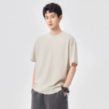 Хлопковая летняя тонкая цветная приятная телу футболка с коротким рукавом, в американском стиле, круглый воротник