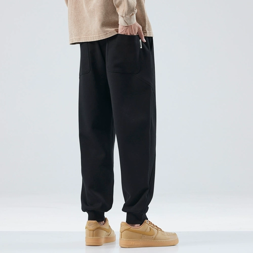 Черные демисезонные утепленные спортивные штаны, оверсайз, в американском стиле