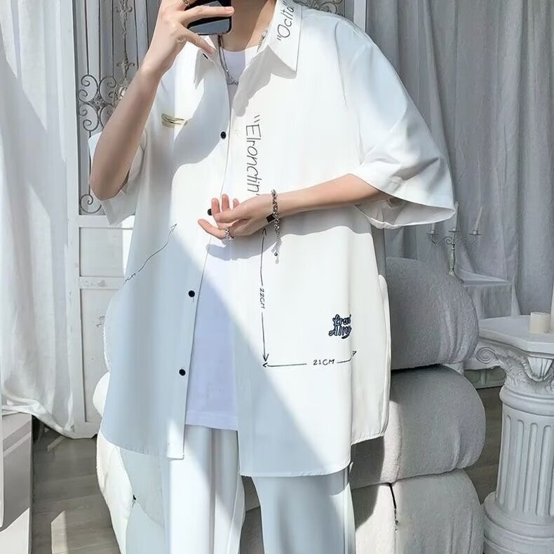 Men's Short-Sleeved Shirt, Summer Loose Thin Ice Silk Half-Sleeve, Japanese Style Trendy Cool Casual Shirt Jacket Men's Short-Sleeved Shirt, Summer Loose Thin Ice Silk Half-Sleeve, Japanese Style Trendy Cool Casual Shirt Jacket
