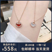 Unicorn Ruyi safe lock necklace female 18K rose gold Red chalcedony pendant choker simple and extravagant