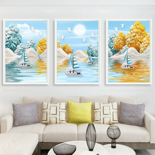 Cross -Stitch 2021 Новая линия гостиной, вышитая в спальне маленькие кусочки минималистских современных ландшафтов три картины