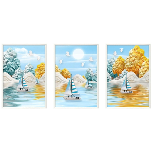 Cross -Stitch 2021 Новая линия гостиной, вышитая в спальне маленькие кусочки минималистских современных ландшафтов три картины