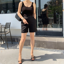 High-waisted suit pants wide leg pants womens shorts womens summer Korean retro black slim Joker casual Super shorts women