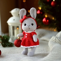 Small crochet illustrated doll tutorial handmade GCT194 cute pet rabbit in red dress cute bunny (medium)