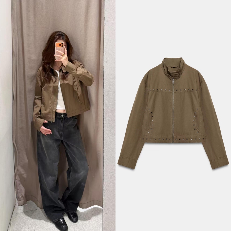 Za's 2026 Autumn New Long-Sleeve Stand-Collar Star-Studded Heavy-Duty Rivet Work Jacket Short Coat for Women 4749931 Za's 2026 Autumn New Long-Sleeve Stand-Collar Star-Studded Heavy-Duty Rivet Work Jacket Short Coat for Women 4749931