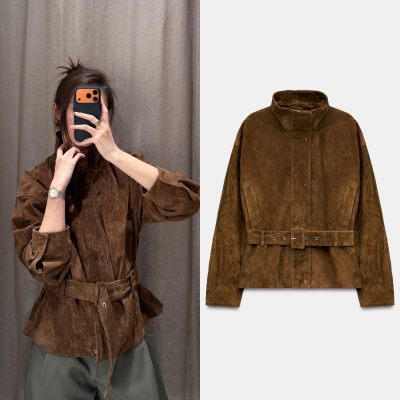 Za Home 2026 Autumn New American Retro Long Sleeve Stand Collar Leather Belted Jacket for Women 6318257 Za Home 2026 Autumn New American Retro Long Sleeve Stand Collar Leather Belted Jacket for Women 6318257