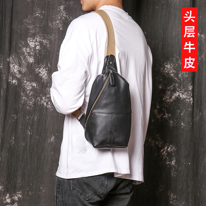 Casual chest bag men's leather fashion messenger bag shoulder 2021 new first layer cowhide backpack men's bag small bag