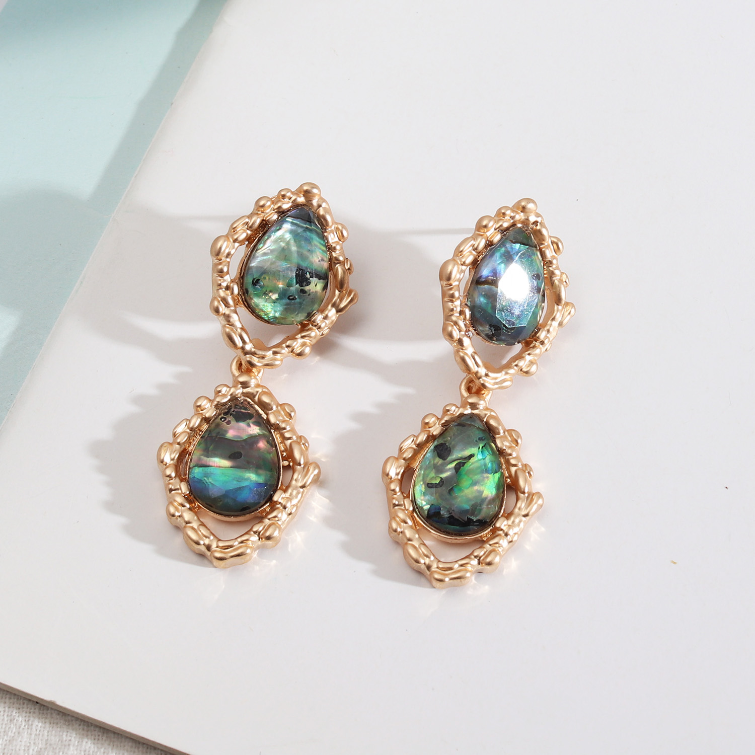 1 Pair Vintage Style Water Droplets Alloy Inlay Artificial Pearls Turquoise Opal Women's Drop Earrings display picture 6