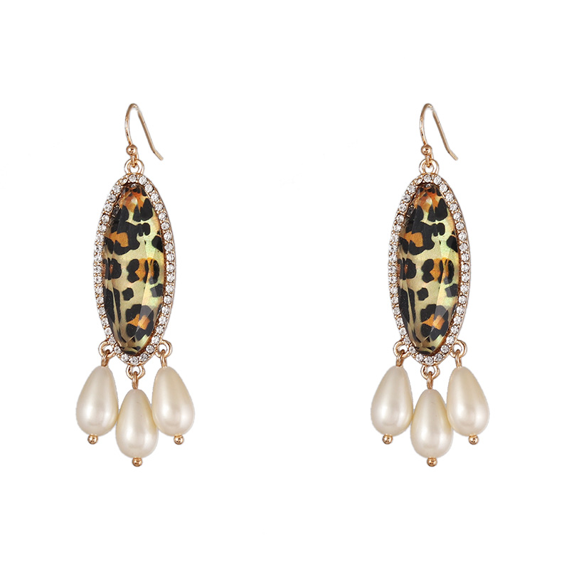 1 Pair Casual Water Droplets Leopard Alloy Pearl Plating Inlay Rhinestones Shell Women's Drop Earrings display picture 4