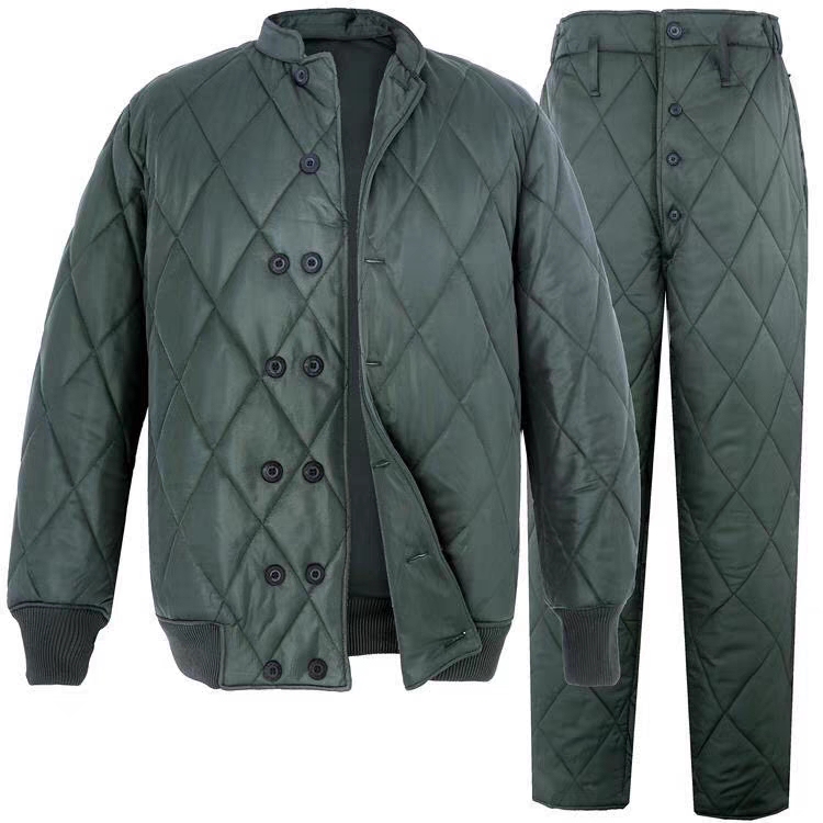  Cold-Weather Military Green Cotton Coat and Jacket, Standard Winter Pine Green Single-Breasted Short Cotton Coat and Pants Set