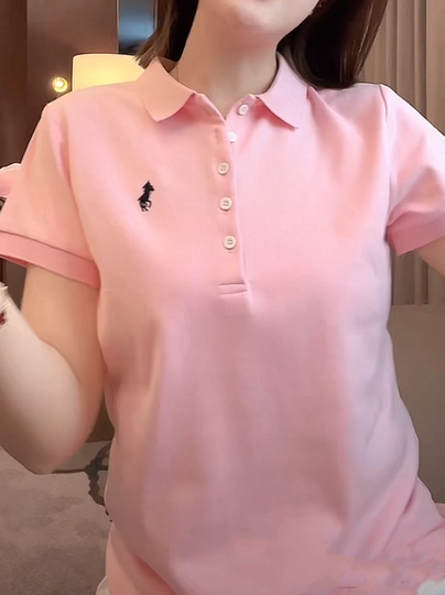 Pony embroidered lapel short-sleeved T-shirt for women 2025 summer new fashion casual versatile slim classic POLO shirt