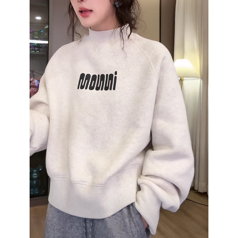 女性用のふわふわで厚手のハーフタートルネックセーター。2024年冬の新スタイル。トレンディでファッショナブル。ゆったりとしていて万能なスリムプリントトップス。