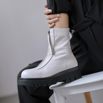 Front zipper thick-soled short boots Women 2021 autumn and winter genuine leather muffin fashion boots Joker Martin boots guidi inverted boots tide