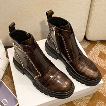 Autumn and winter 2021 New Martin boots female English style leather thick-soled Chelsea rivet short boots thick-soled Knights boots