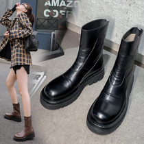 2021 autumn and winter New pleated thick-soled Martin boots female black handsome short boots English style middle tube Chelsea boots
