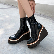 Autumn and winter New 2021 Pine Bottom elastic boots female fashion super high-heeled slim boots slope heel high socks boots Martin boots