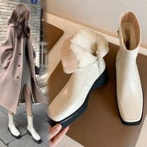 Lamb hair thickened warm Martin boots female thick soled 2021 autumn and winter simple joker leather muffin boots snow boots