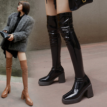 Thick heel stretch boots female high heel sexy knee leather boots 2021 autumn and winter New thin leg boots Knight boots