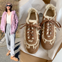 Sheep leather wool one lace soft sole wool shoes women 2021 Winter leather all-around non-slip warm flat snow shoes