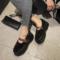 Hairy shoes womens winter wear plus velvet padded single shoes 2021 new warm thick bottom cotton shoes flat lazy shoes