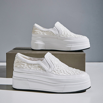 Mesh embroidered shoes 2021 new spring and autumn thick sole pedal lace pine cake shoes versatile breathable hollow white shoes