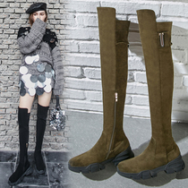 Muffin thick bottom knee boots female 2021 autumn and winter leather high heel stretch boots Joker high boots plus velvet slim boots