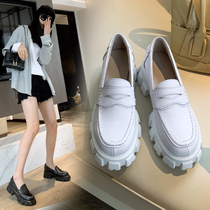 Lefu shoes womens leather one-pedal Joker single shoes 2021 spring muffin white shoes thick-soled English lazy shoes