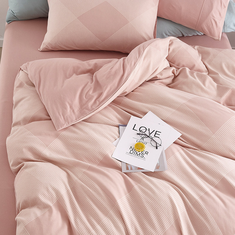 Soft! Thicken knitted cotton! Japanese simple cotton four-piece set of super soft skin-friendly cotton naked bedding