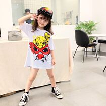 Net celebrity holiday parent-child outfit mother-daughter outfit summer new Korean dress girls western style medium long and short sleeve T-shirt skirt
