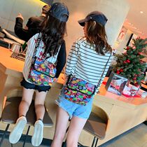 Pacifier doll baby cartoon full print parent-child dual-use messenger bag Western style fashion mens and womens childrens all-match back bag tide