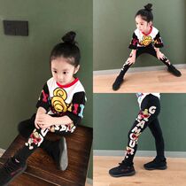 Pacifier baby childrens clothing 2021 spring and autumn new girls plus velvet thick leggings Korean version of western pants female baby tide