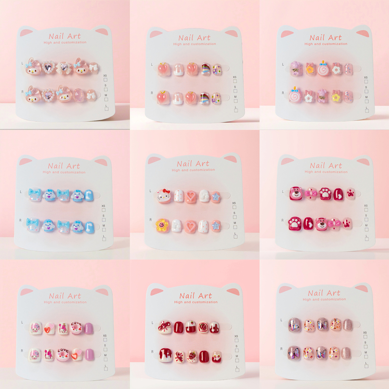 Handmade Children's Wearable Short Nail Stickers, Non-Toxic and Odorless Nail Stickers for Kids, Removable Fake Nail Pieces for Girls