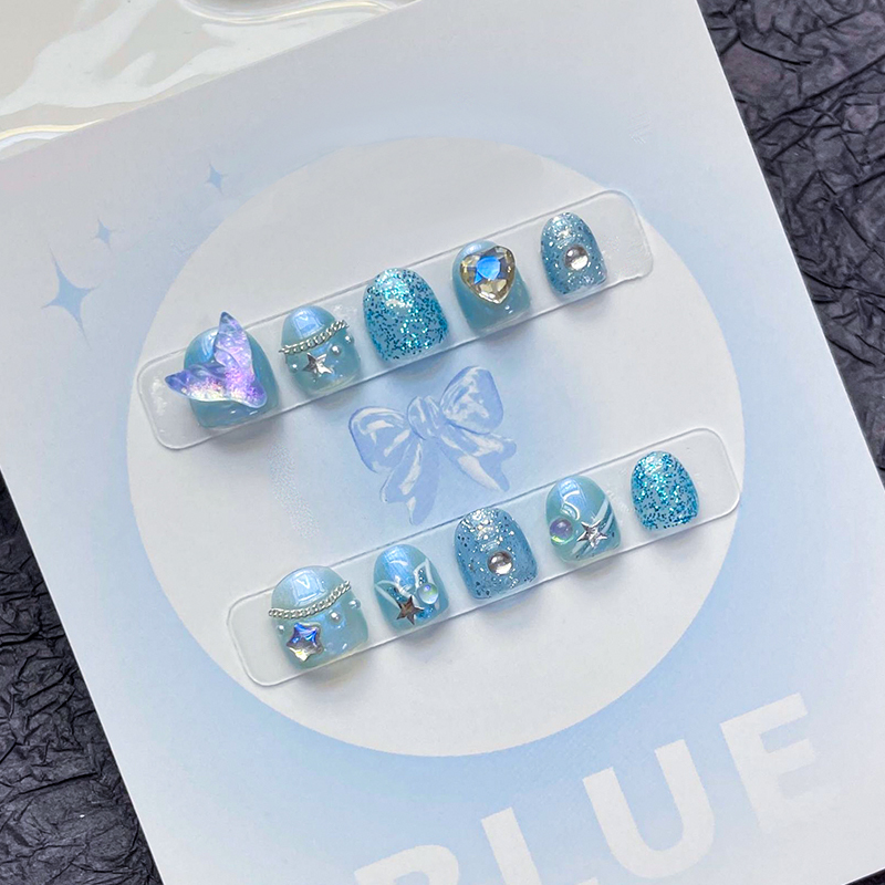 Handmade Children's Nail Art for Girls, Ocean Diamond Nail Stickers, Mermaid Mother-Daughter Matching Nail Stickers for Kids